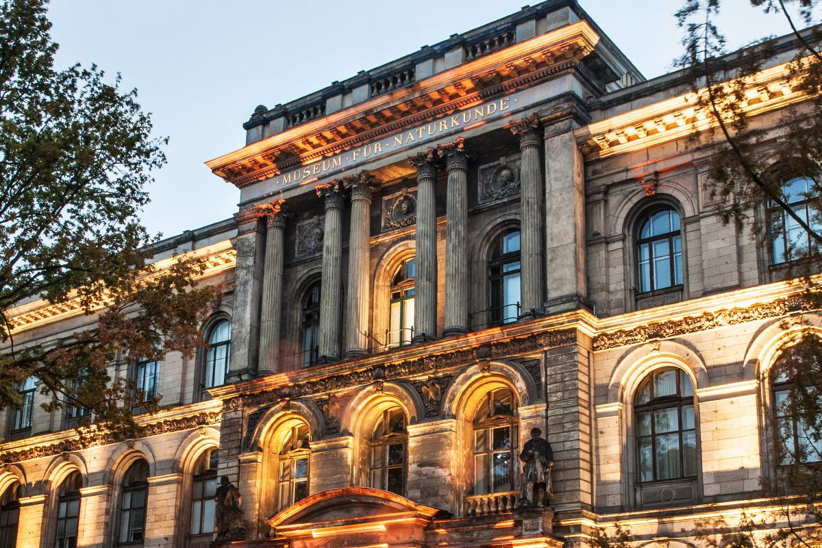 Main facade of the Museums für Naturkunde at dawn