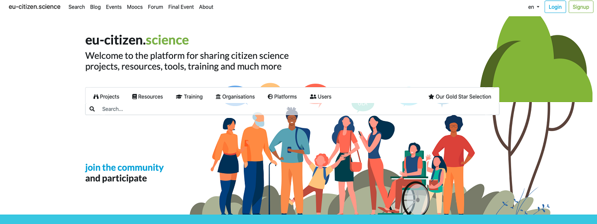 Abbildung der Startseite der Online-Plattform von EU-Citizen.Science