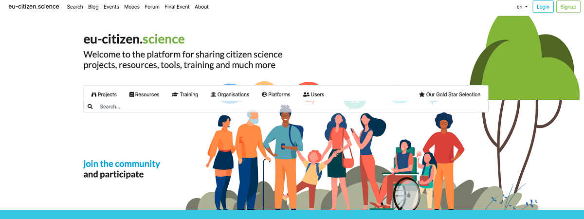 Abbildung der Startseite der Online-Plattform von EU-Citizen.Science Abbildung der Startseite der Online-Plattform von EU-Citizen.Science