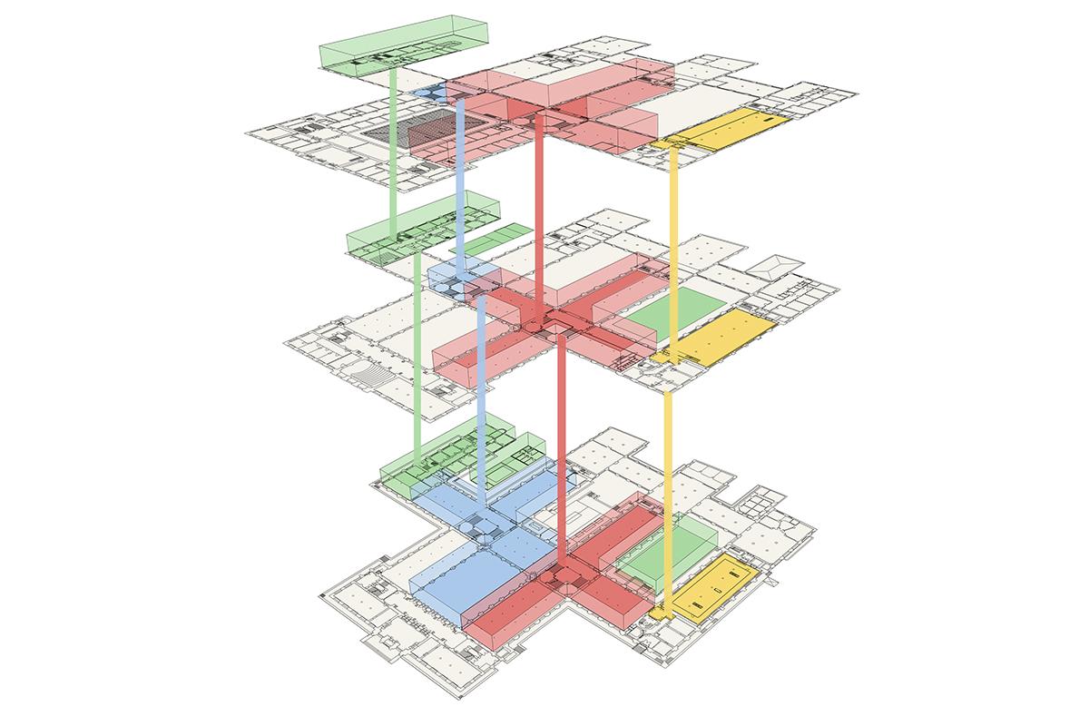 Schematische Darstellung der vier Bauabschnitte im Rahmen der Sanierunssequenzen