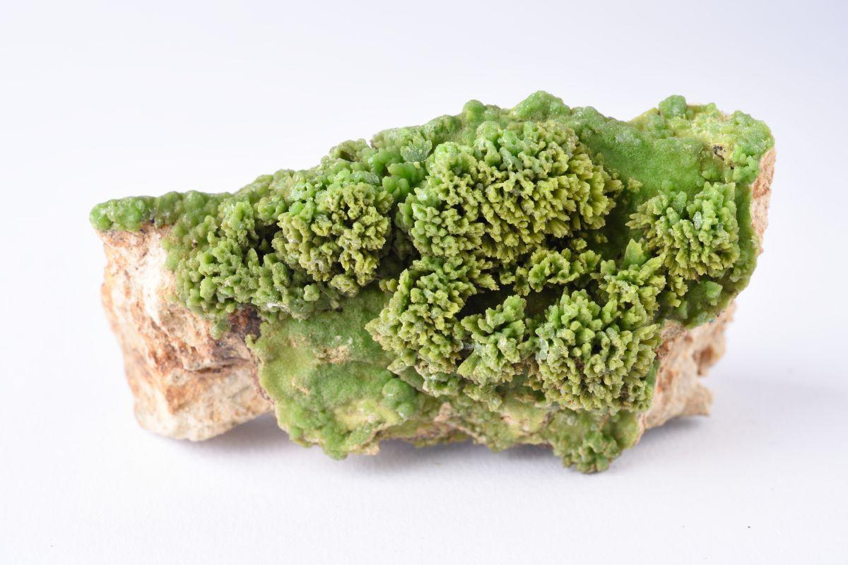 The mineral pyromorphite on a white background 