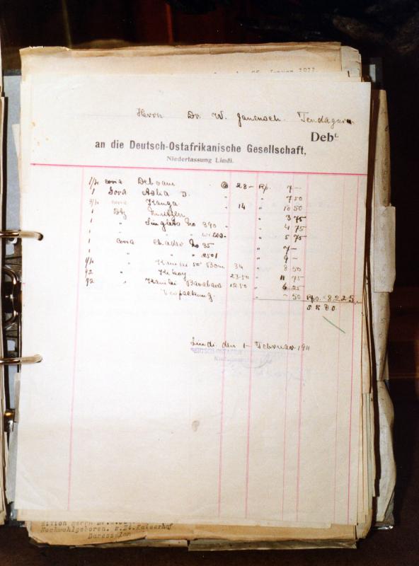 archive document showing transport list for goods