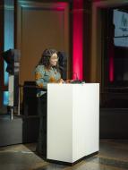 Vortragende Person im Sauriersaal 