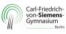 Carl Friedrich von Siemens Gymnasium Logo auf weißen Untergrund, schwarzer Schrift und einem Baum
