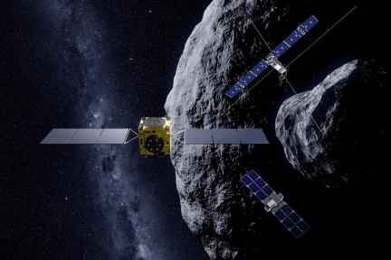 Asteroiden im Weltall, davor Satelliten