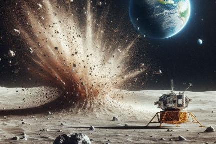 Darstellung eines Einschlags neben einem Landemodul